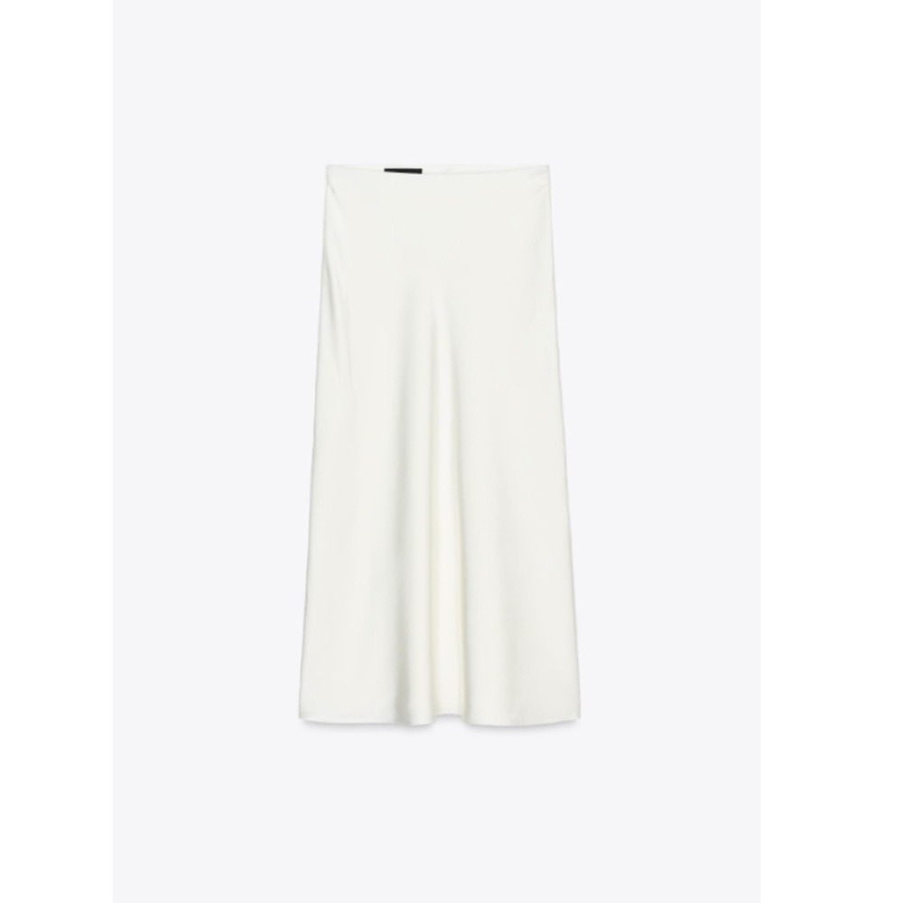 ZARA SATIN EFFECT MIDI SKIRT IN ECRU WHITE